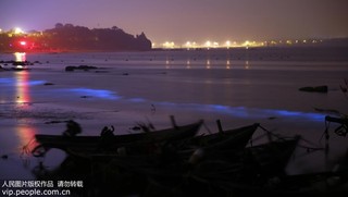 2017年9月17日凌晨，在河北省秦皇岛市金梦海湾浴场拍摄的“荧光海”。